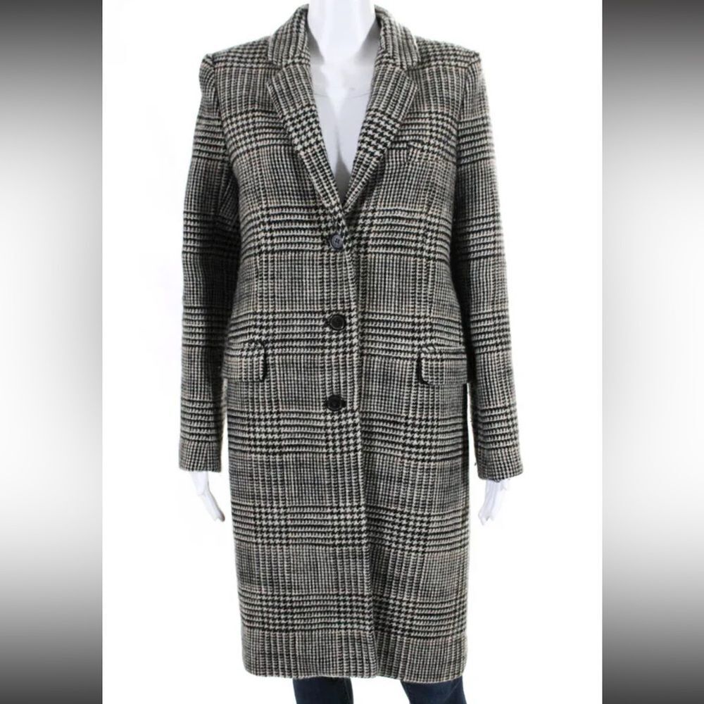 Nili Lotan Wool Houndstooth Print Overcoat Jacket White Black‎ Size 6